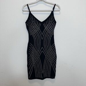Klashe Womems Black Rhinestone Mini Dress Size Small Party Cocktail Club